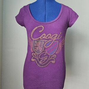COOGI Women's Short Sleeve Top in Purple with Embellishments
